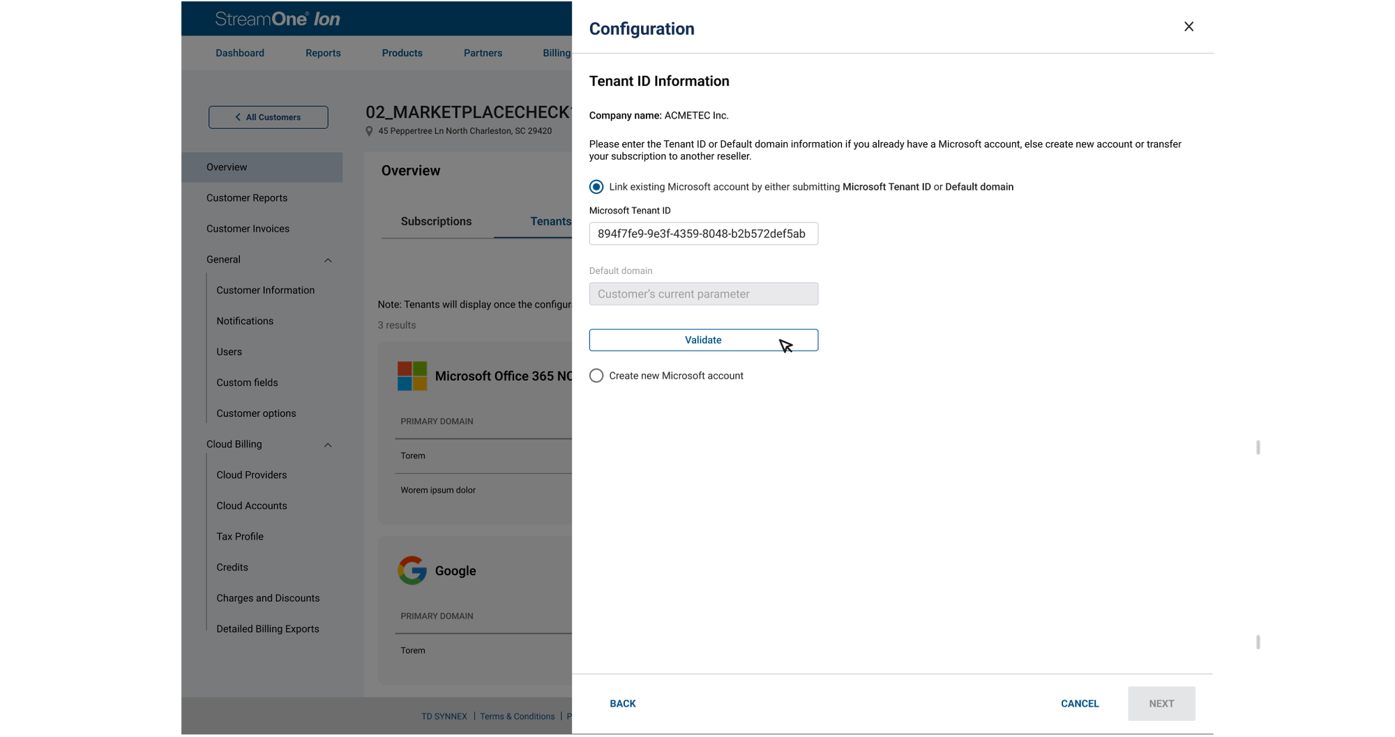 Tenant ID Information · Link an existing account or create a new one.