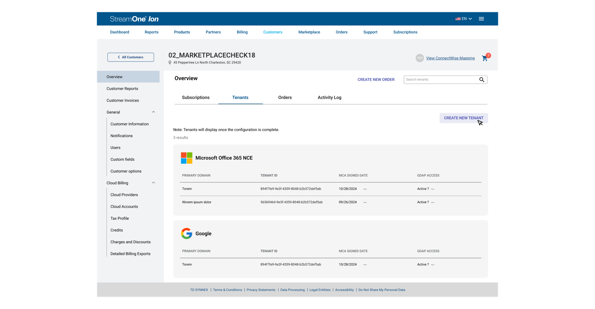 Approved high-fidelity concept: tenant information accessible from the Customer Overview.